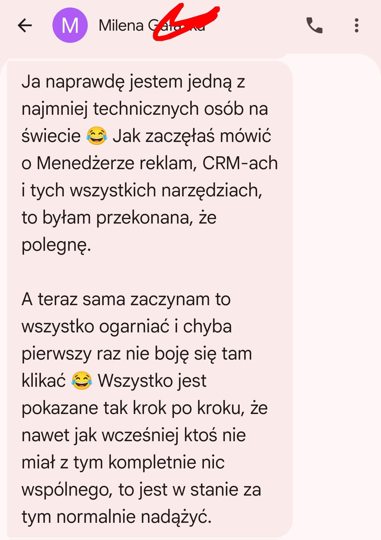 Screen opinii o współpracy z Joanną — 2
