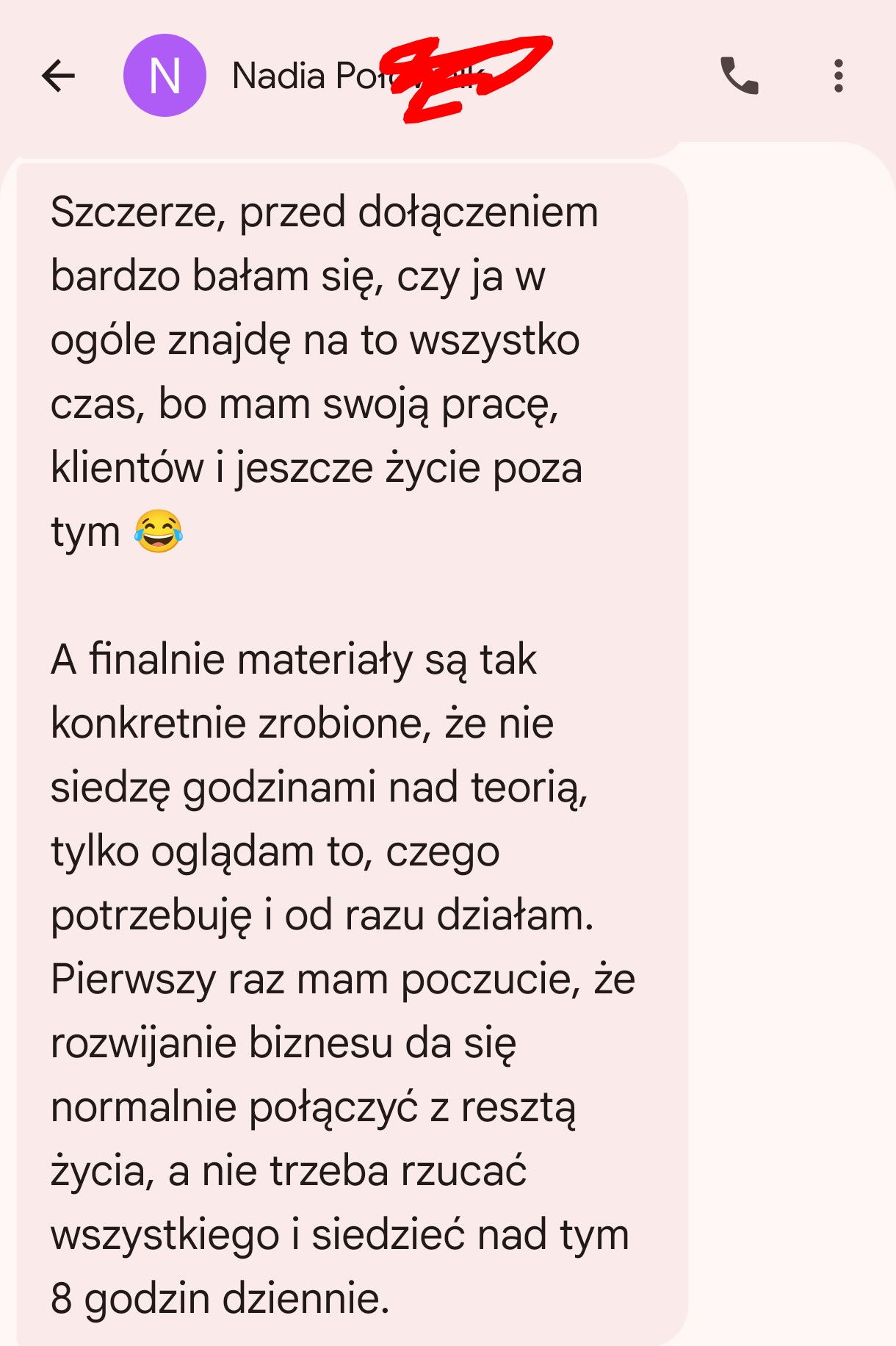Screen opinii o współpracy z Joanną — 1
